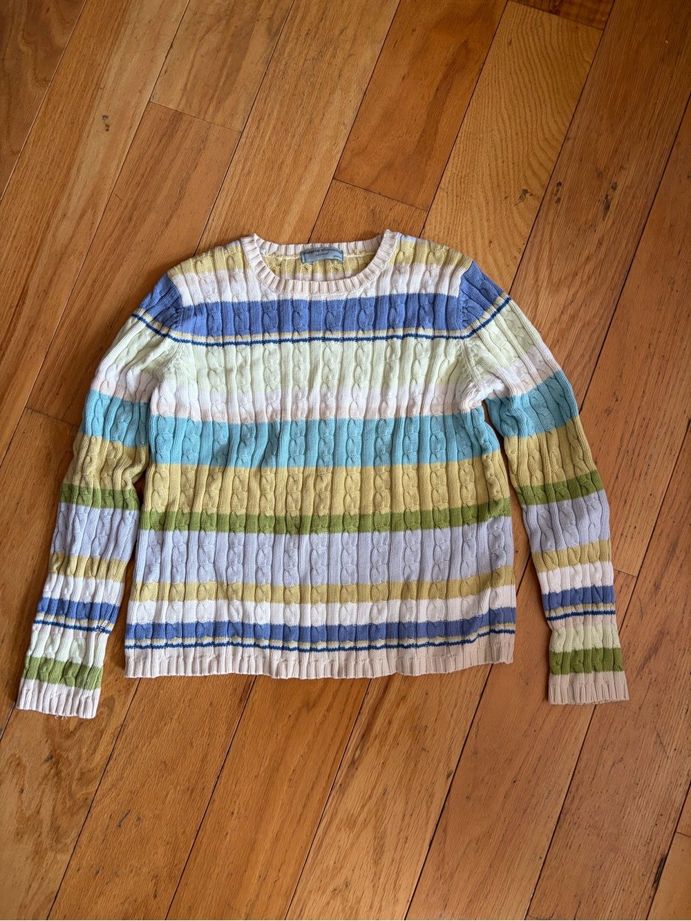 Vintage Valerie Stevens Striped Cable-Knit Crewneck Sweater